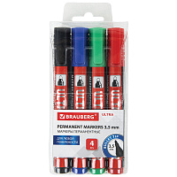 Маркеры перманентные BRAUBERG ULTRA MARKER, НАБОР 4 ЦВЕТА, круглый наконечник 3,5 мм, 152208 фото Маркеры перманентные BRAUBERG ULTRA MARKER, НАБОР 4 ЦВЕТА, круглый наконечник 3,5 мм, 152208