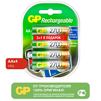 Батарейки аккумуляторные GP, АА (HR6), Ni-Mh, 2600 mAh, 4 шт. (ПРОМО 3+1), блистер, 270AAHC3/1-2CR4 фото Батарейки аккумуляторные GP, АА (HR6), Ni-Mh, 2600 mAh, 4 шт. (ПРОМО 3+1), блистер, 270AAHC3/1-2CR4