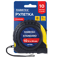 Рулетка измерительная 10 м х 25 мм, обрезиненный корпус, с фиксатором, RABBITEX Standard, 671351 фото Рулетка измерительная 10 м х 25 мм, обрезиненный корпус, с фиксатором, RABBITEX Standard, 671351
