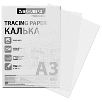 Калька А3 ВЫСОКОЙ ПРОЗРАЧНОСТИ, ПЛОТНАЯ, для печати и творчества, 90 г/м2, 250 листов, BRAUBERG, 116641