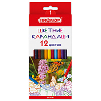 Карандаши цветные ПИФАГОР "БАБОЧКИ", 12 цветов, шестигранные, натуральное дерево, 181351 фото Карандаши цветные ПИФАГОР "БАБОЧКИ", 12 цветов, шестигранные, натуральное дерево, 181351