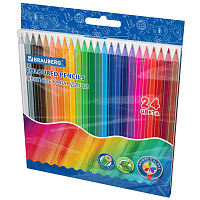 Карандаши цветные BRAUBERG, 24 цвета, цветной корпус, ПВХ-бокс, шестигранные, 182068 фото Карандаши цветные BRAUBERG, 24 цвета, цветной корпус, ПВХ-бокс, шестигранные, 182068