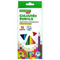 Карандаши цветные BRAUBERG KIDS, 12 цветов, трехгранные, грифель 3 мм, 181943