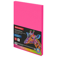 Бумага цветная BRAUBERG, А4, 75 г/м2, 100 л., НЕОН, розовая, для офисной техники, 116669