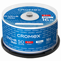 Диски DVD+R (плюс) CROMEX, 4,7 Gb, 16x, Cake Box (упаковка на шпиле), КОМПЛЕКТ 50 шт., 513775 фото Диски DVD+R (плюс) CROMEX, 4,7 Gb, 16x, Cake Box (упаковка на шпиле), КОМПЛЕКТ 50 шт., 513775