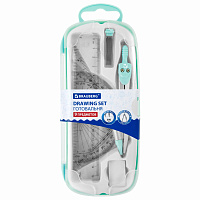 Готовальня BRAUBERG SCHOOL KIT, 9 предметов, циркуль 125 мм, чертежные принадлежности, мятный цвет, 210716 фото Готовальня BRAUBERG SCHOOL KIT, 9 предметов, циркуль 125 мм, чертежные принадлежности, мятный цвет, 210716