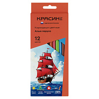 Карандаши цветные Красин "Алые Паруса", 12цв., трехгран., заточен., картон, европодвес фото Карандаши цветные Красин "Алые Паруса", 12цв., трехгран., заточен., картон, европодвес