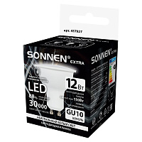 Лампа светодиодная SONNEN EXTRA, 12 (110) Вт, GU10, софит, нейтральный белый, 30000 ч, LED MR16-GU10-12W-4000, 457927