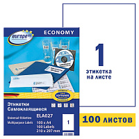 Этикетки самоклеящиеся Europe (ELA027) А4 210х297 мм 1 штука на листе белые (100 листов в упаковке)