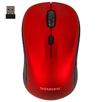 Мышь беспроводная SONNEN V-111, USB, 800/1200/1600 dpi, 4 кнопки, оптическая, красная, 513520 фото Мышь беспроводная SONNEN V-111, USB, 800/1200/1600 dpi, 4 кнопки, оптическая, красная, 513520
