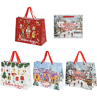 Пакет подарочный (1 шт.) новогодний 26х13х32 см "Winter Wonderland", фольга, ассорти, ЗОЛОТАЯ СКАЗКА, 592443