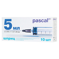 Шприц 3-х компонентный PASCAL, 5 мл, КОМПЛЕКТ 10 шт., в коробке, игла 0,7х30 - 22G, 120406 фото Шприц 3-х компонентный PASCAL, 5 мл, КОМПЛЕКТ 10 шт., в коробке, игла 0,7х30 - 22G, 120406