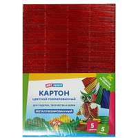 Картон цветной А4, ArtSpace, 5л., 5цв., гофрированный, металлизированный, в пакете фото Картон цветной А4, ArtSpace, 5л., 5цв., гофрированный, металлизированный, в пакете