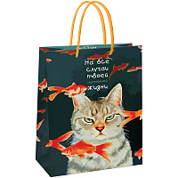 Пакет подарочный 11*14*6,5см MESHU "Moody cat", глянцевая ламинация фото Пакет подарочный 11*14*6,5см MESHU "Moody cat", глянцевая ламинация