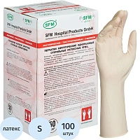 Перчатки медицинские хирургические латексные SFM текстурированные стерильные неопудренные размер S (6.5) жёлтые (50 пар/100 штук в упаковке)