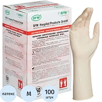 Перчатки латексные стерильные хирургические, КОМПЛЕКТ 50 пар (100 шт.), Германия, М размер 8, SFM