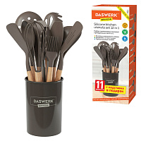 Набор силиконовых кухонных принадлежностей с деревянными ручками 12 в 1, серо-коричневый, DASWERK (ДАСВЕРК), 608195