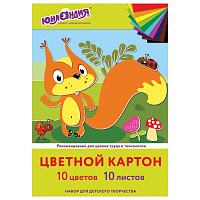 Картон цветной А4 немелованный, 10 листов, 10 цветов, в папке, ЮНЛАНДИЯ, 200х290 мм, "Бельчонок", 113555 фото Картон цветной А4 немелованный, 10 листов, 10 цветов, в папке, ЮНЛАНДИЯ, 200х290 мм, "Бельчонок", 113555