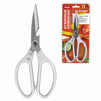 Ножницы кухонные DASWERK (ДАСВЕРК), 210 мм, с открывашкой, зазубренные, металлические ручки, 608901