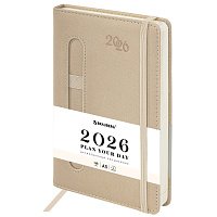 Ежедневник датированный 2026, А5, 138x213 мм, BRAUBERG "Optimal", под кожу, резинка, держатель для ручки, бежевый, 117467 фото Ежедневник датированный 2026, А5, 138x213 мм, BRAUBERG "Optimal", под кожу, резинка, держатель для ручки, бежевый, 117467