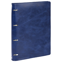 Тетрадь на кольцах БОЛЬШАЯ А4 (240х310 мм), 120 листов, под кожу, клетка, BRAUBERG "Main", синий, 404510