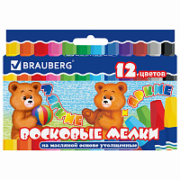 Восковые мелки утолщенные BRAUBERG, НАБОР 12 цветов, на масляной основе, яркие цвета, 222970 фото Восковые мелки утолщенные BRAUBERG, НАБОР 12 цветов, на масляной основе, яркие цвета, 222970