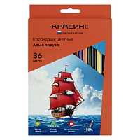 Карандаши цветные Красин "Алые Паруса", 36цв., трехгран., заточен., картон, европодвес фото Карандаши цветные Красин "Алые Паруса", 36цв., трехгран., заточен., картон, европодвес