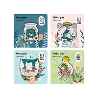 Набор металлических значков MESHU "White cats", эмаль, 4шт, картонная подложка, европодвес фото Набор металлических значков MESHU "White cats", эмаль, 4шт, картонная подложка, европодвес
