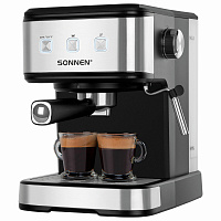 Кофеварка рожковая ручной капучинатор SONNEN CM8501, 1100 Вт, 1,5 л, 15 бар, черная/серебро, 456335 фото Кофеварка рожковая ручной капучинатор SONNEN CM8501, 1100 Вт, 1,5 л, 15 бар, черная/серебро, 456335