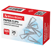 Скрепки BRAUBERG, 25 мм, никелированные, треугольные, 100 шт., в картонной коробке, 270440 фото Скрепки BRAUBERG, 25 мм, никелированные, треугольные, 100 шт., в картонной коробке, 270440