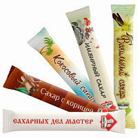 Сахар порционный, микс вкусов в стиках (ваниль, имбирь, кокос, корица, белый), 1 кг фото Сахар порционный, микс вкусов в стиках (ваниль, имбирь, кокос, корица, белый), 1 кг