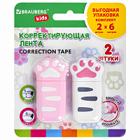 Корректирующая лента BRAUBERG KIDS "ЛАПКИ", 5 мм х 6 м, ВЫГОДНАЯ УПАКОВКА 2 штуки в блистере, 272498 фото Корректирующая лента BRAUBERG KIDS "ЛАПКИ", 5 мм х 6 м, ВЫГОДНАЯ УПАКОВКА 2 штуки в блистере, 272498
