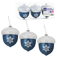 Украшение ёлочное "Желуди" 3 шт., 9х8 см, пластик, цвет: темно-синий / серебро, ЗОЛОТАЯ СКАЗКА, 591997