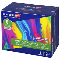 Краски акриловые для техники "Флюид Арт" (POURING PAINT), 8 цветов по 120 мл, Цвета радуги, BRAUBERG ART, 192242 фото Краски акриловые для техники "Флюид Арт" (POURING PAINT), 8 цветов по 120 мл, Цвета радуги, BRAUBERG ART, 192242