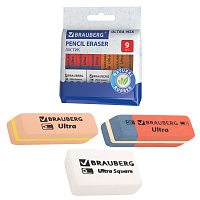 Ластики BRAUBERG "Ultra Mix" 9 шт., размер ластика 41х14х8 мм/29х18х8 мм, натуральный каучук, 229604 фото Ластики BRAUBERG "Ultra Mix" 9 шт., размер ластика 41х14х8 мм/29х18х8 мм, натуральный каучук, 229604