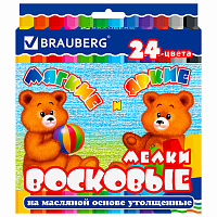 Восковые мелки утолщенные BRAUBERG, НАБОР 24 цвета, на масляной основе, яркие цвета, 222972 фото Восковые мелки утолщенные BRAUBERG, НАБОР 24 цвета, на масляной основе, яркие цвета, 222972