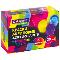 Краски акриловые НЕОНОВЫЕ для рисования и творчества 6 цветов по 20 мл, BRAUBERG HOBBY, 192438 фото Краски акриловые НЕОНОВЫЕ для рисования и творчества 6 цветов по 20 мл, BRAUBERG HOBBY, 192438