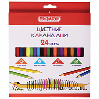 Карандаши цветные ПИФАГОР "Веселая такса", 24 цвета, шестигранные, натуральное дерево, 181808 фото Карандаши цветные ПИФАГОР "Веселая такса", 24 цвета, шестигранные, натуральное дерево, 181808