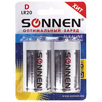Батарейки КОМПЛЕКТ 2 шт, SONNEN Alkaline, D (LR20, 13А), алкалиновые, в блистере, 451091 фото Батарейки КОМПЛЕКТ 2 шт, SONNEN Alkaline, D (LR20, 13А), алкалиновые, в блистере, 451091