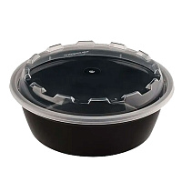 Контейнер одноразовый 530 мл, С КРЫШКОЙ, круглый, диаметр 152 мм, черный/прозрачный, ПП, ВЗЛП, 1264Ч