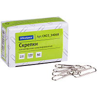Скрепки 22мм, OfficeSpace, 100шт., никелированные, карт. упаковка фото Скрепки 22мм, OfficeSpace, 100шт., никелированные, карт. упаковка