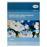 Альбом для гуаши и акрила, 12л., А3, на спирали Гамма "Студия", 180г/м2 фото Альбом для гуаши и акрила, 12л., А3, на спирали Гамма "Студия", 180г/м2