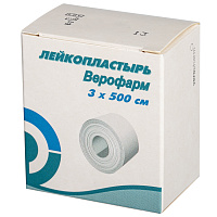 Лейкопластырь рулонный ВЕРОФАРМ, 3х500 см, тканевая основа, картонная коробка, 20024111 фото Лейкопластырь рулонный ВЕРОФАРМ, 3х500 см, тканевая основа, картонная коробка, 20024111