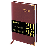 Ежедневник датированный 2026, А5, 138x213 мм, BRAUBERG "Senator", под кожу, коричневый, 117090 фото Ежедневник датированный 2026, А5, 138x213 мм, BRAUBERG "Senator", под кожу, коричневый, 117090