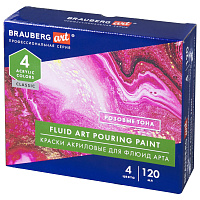 Краски акриловые для техники "Флюид Арт" (POURING PAINT), 4 цвета по 120 мл, Розовые тона, BRAUBERG ART, 192238 фото Краски акриловые для техники "Флюид Арт" (POURING PAINT), 4 цвета по 120 мл, Розовые тона, BRAUBERG ART, 192238