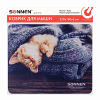 Коврик для мыши SONNEN "KITTEN", резина + ткань, 220х180х3 мм, 513313 фото Коврик для мыши SONNEN "KITTEN", резина + ткань, 220х180х3 мм, 513313
