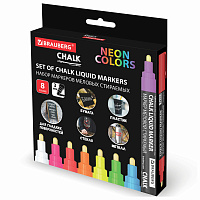 Маркеры меловые CHALK LIQUID MARKER, НЕОН, НАБОР 8 ЦВЕТОВ, 3 мм, стираемые, BRAUBERG "CHALK", 152597 фото Маркеры меловые CHALK LIQUID MARKER, НЕОН, НАБОР 8 ЦВЕТОВ, 3 мм, стираемые, BRAUBERG "CHALK", 152597