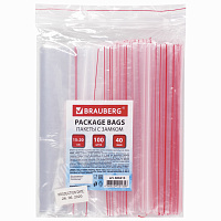 Пакеты с замком ZIP LOCK "зиплок", комплект 100 шт., 150х200 мм, ПВД, толщина 40 микрон, BRAUBERG, 606213 фото Пакеты с замком ZIP LOCK "зиплок", комплект 100 шт., 150х200 мм, ПВД, толщина 40 микрон, BRAUBERG, 606213