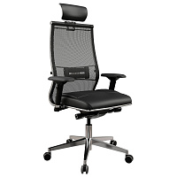 Кресло офисное МЕТТА "SAMURAI" SL-3, с подголовником, сверхпрочная ткань-сетка/экокожа, черное