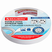 Клейкая двухсторонняя лента 12 мм х 10 м, БУМАЖНАЯ ОСНОВА, BRAUBERG, 227267 фото Клейкая двухсторонняя лента 12 мм х 10 м, БУМАЖНАЯ ОСНОВА, BRAUBERG, 227267